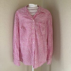 Gap Fitted Boyfriend Pink Polka Dot Button Down
